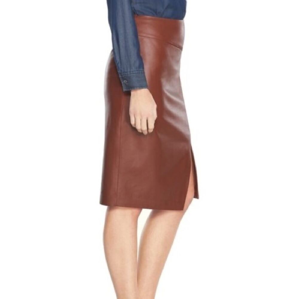 WHBM brown leather split pencil skirt - Picture 4 of 12